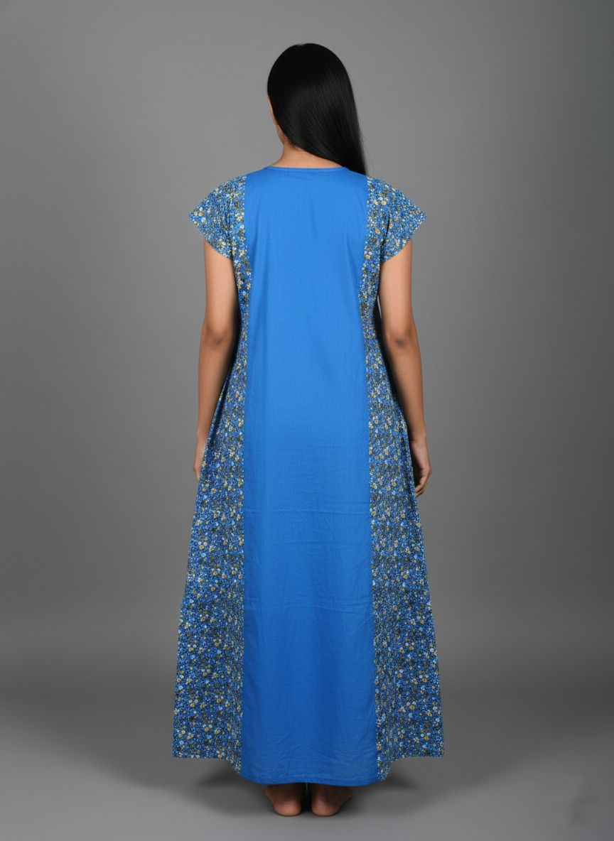 Daily Comfort Ankle-Length Cotton Nighty – Blue Floral Print 7