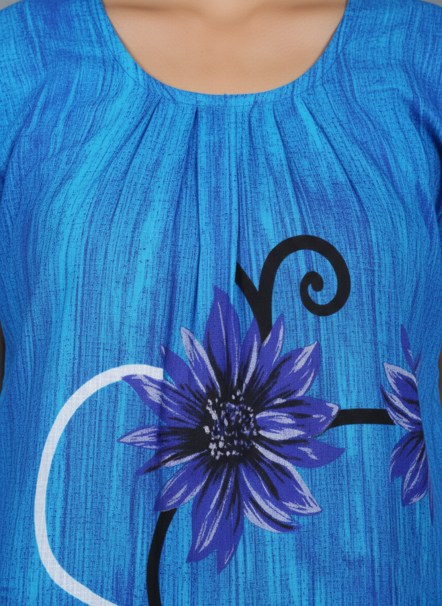 Daily Comfort Ankle-Length Cotton Nighty – Sky Blue Floral Print 8