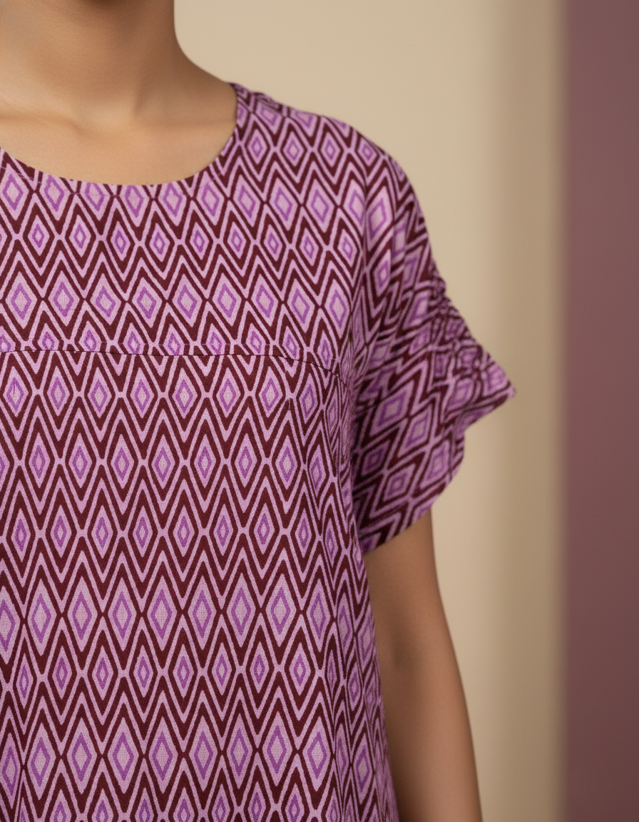 Maroon Pure Cotton Nighty | Free Size | Limited Edition Design | Print 5
