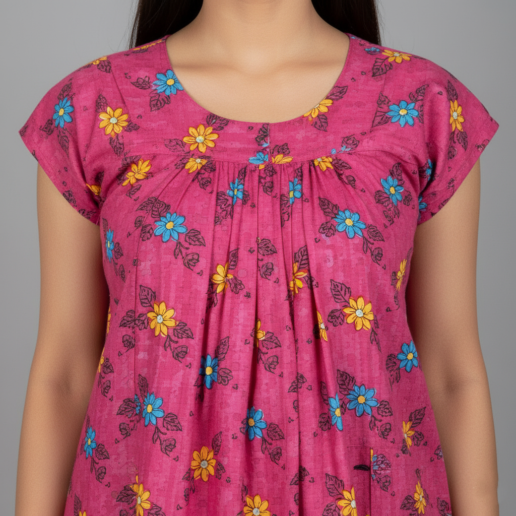 Pink Pure Cotton Nighty | Free Size | Limited Edition Design | Print 1