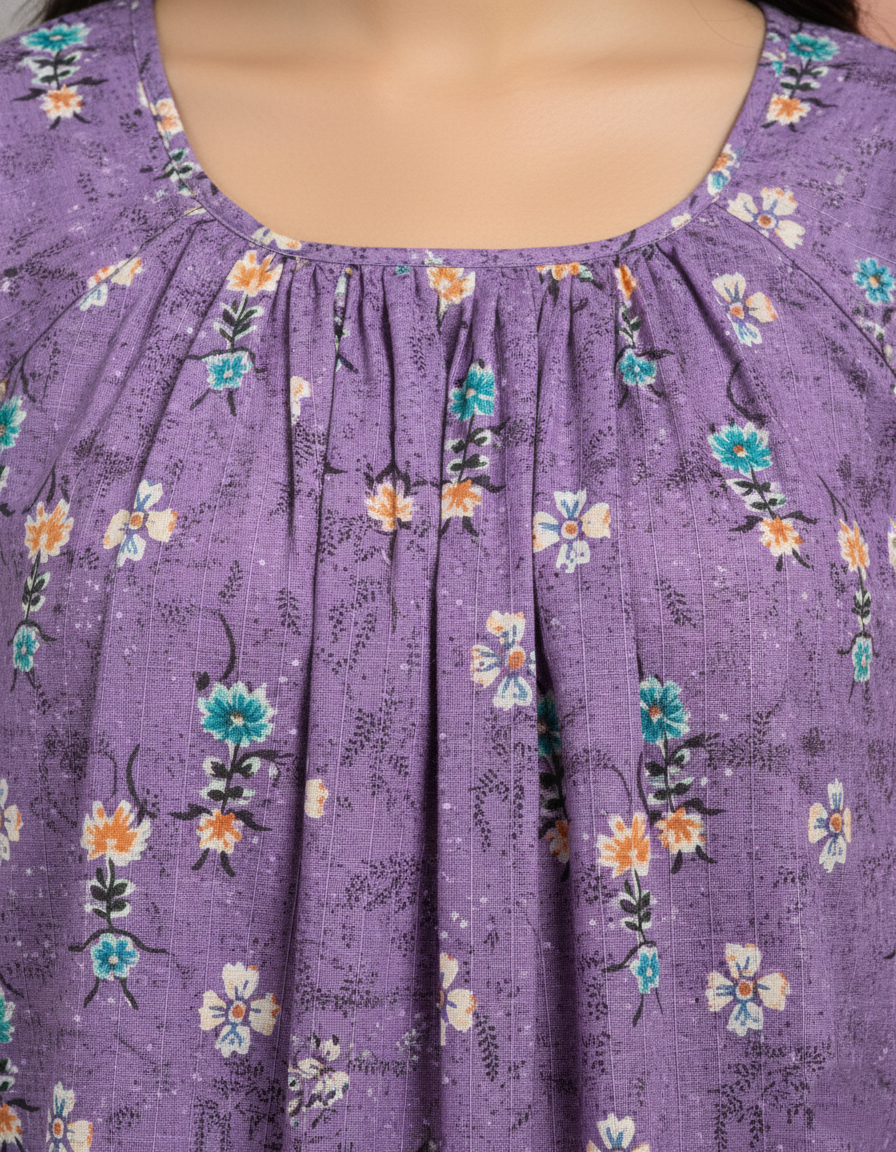 Purple Pure Cotton Nighty | Free Size | Limited Edition Design | Print 1