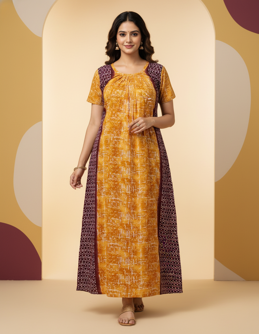 Yellow Pure Cotton Nighty | Free Size | Limited Edition Design | Print 11