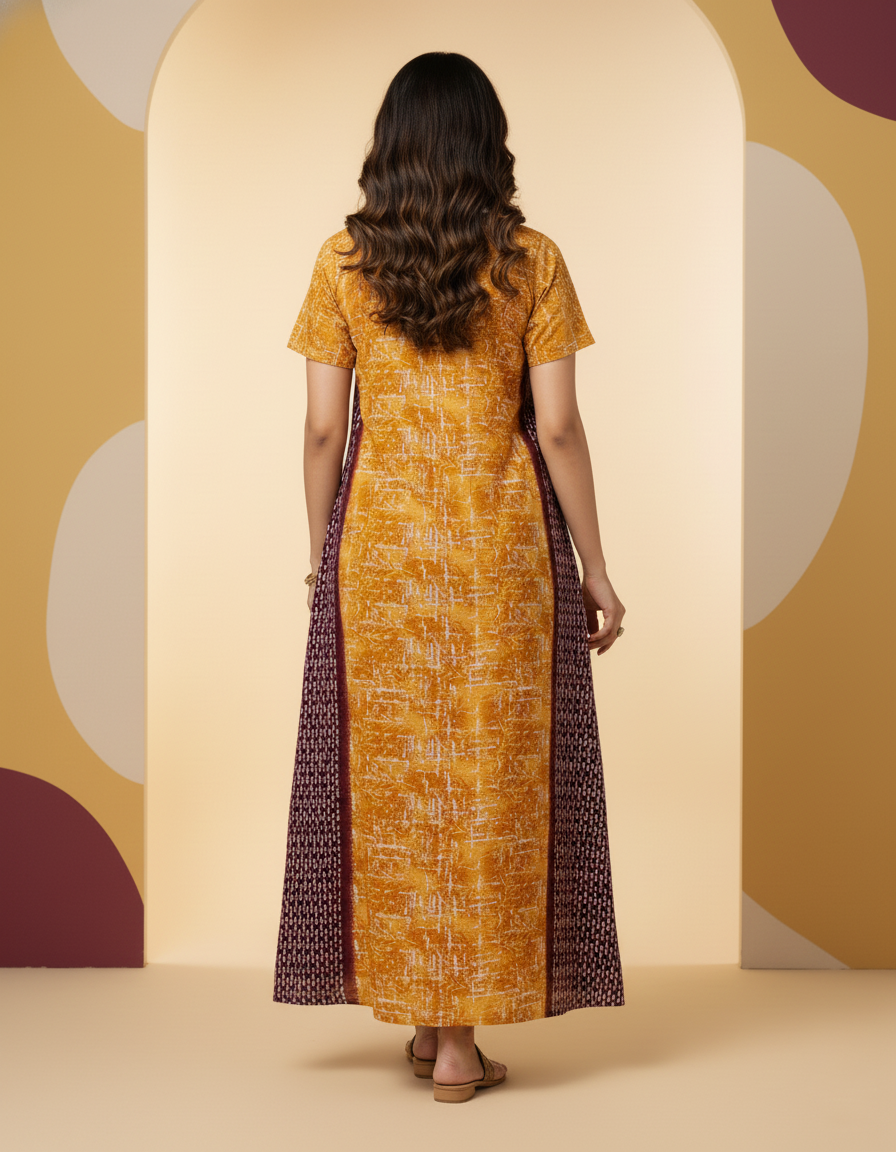 Yellow Pure Cotton Nighty | Free Size | Limited Edition Design | Print 11