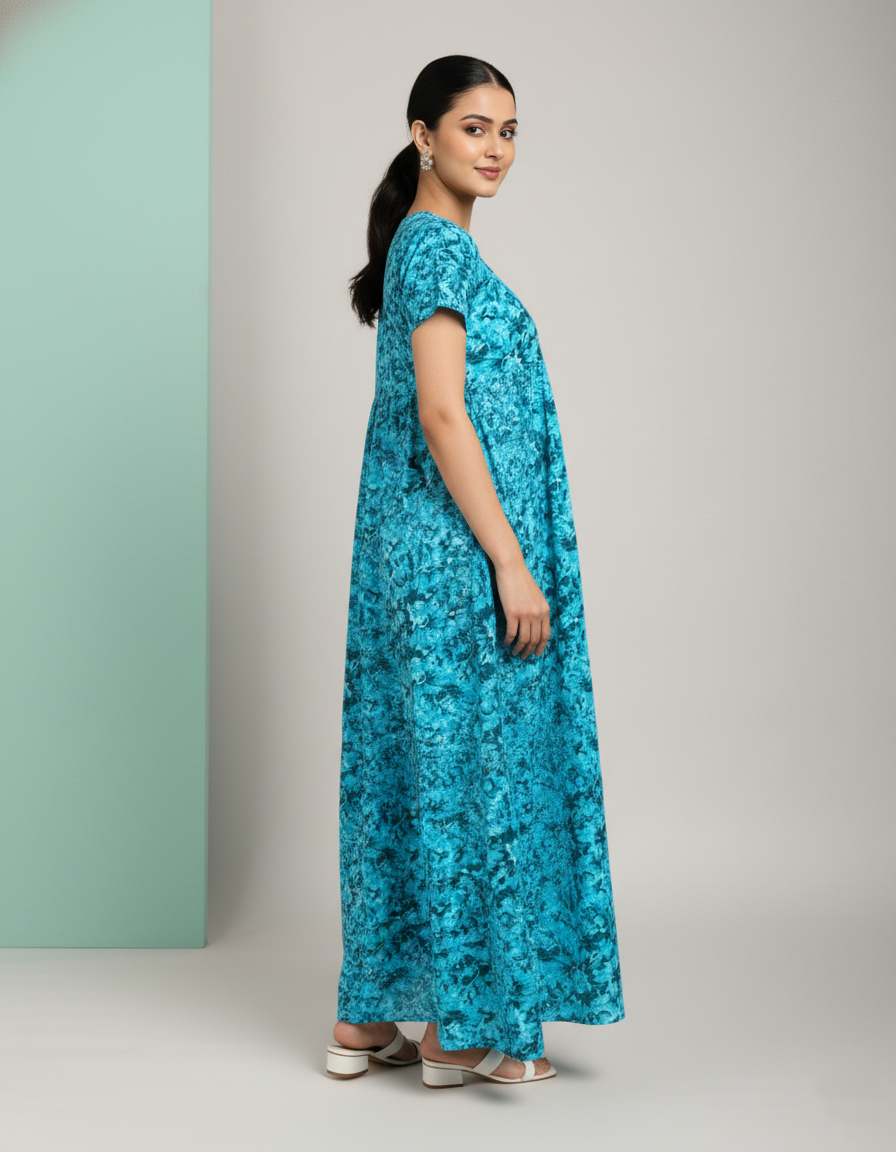 Teal Green Pure Cotton Nighty | Free Size | Limited Edition Design | Print 2