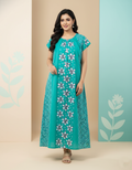 Teal Green Pure Cotton Nighty | Free Size | Limited Edition Design | Print 6
