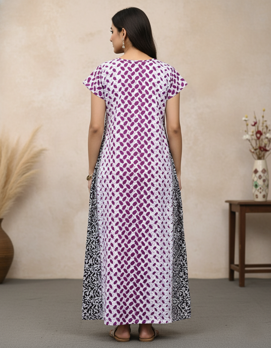 Purple Pure Cotton Nighty | Free Size | Limited Edition Design | Print 3