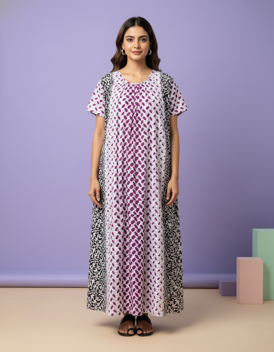Purple Pure Cotton Nighty | Free Size | Limited Edition Design | Print 3