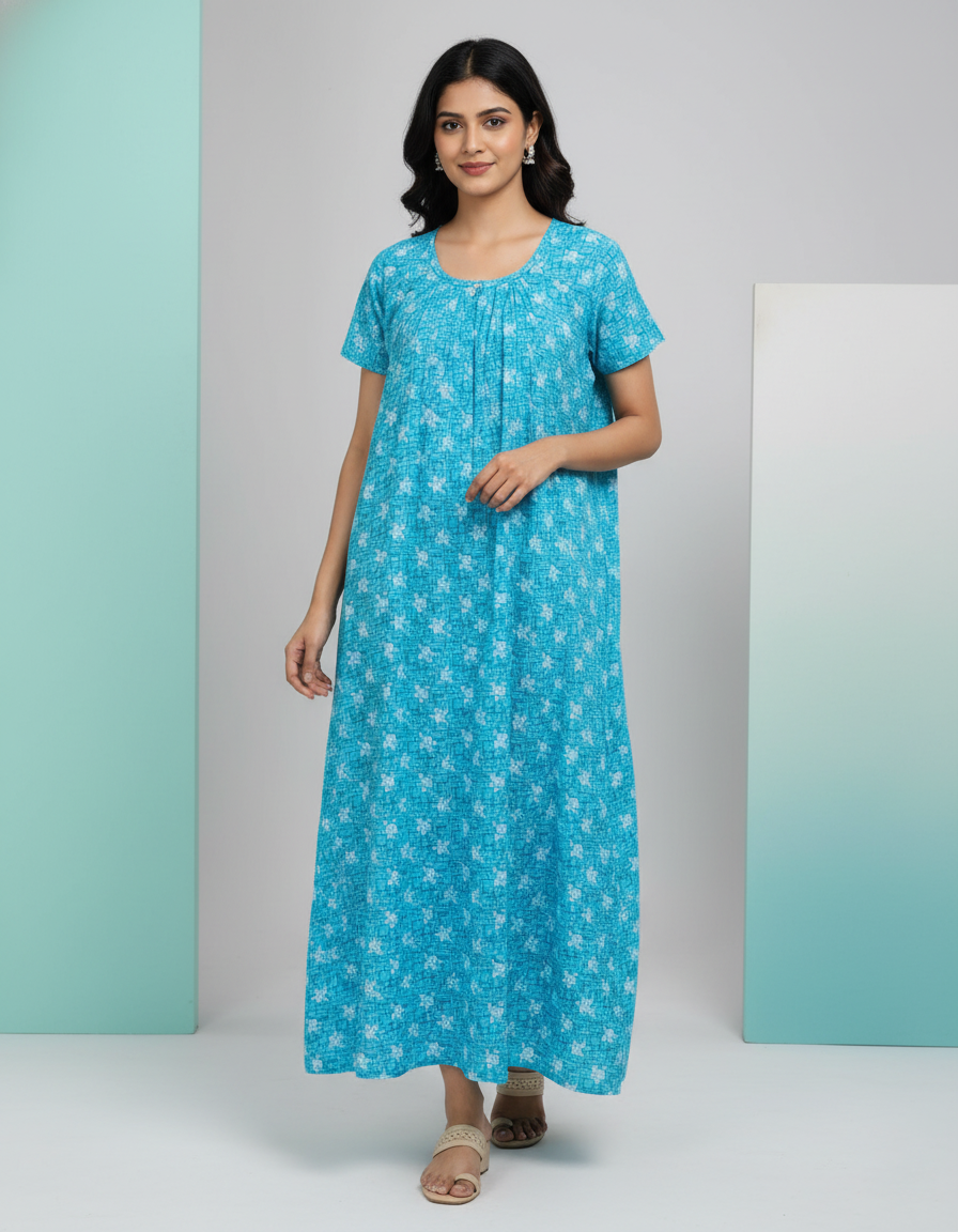 Teal Green Pure Cotton Nighty | Free Size | Limited Edition Design | Print 7