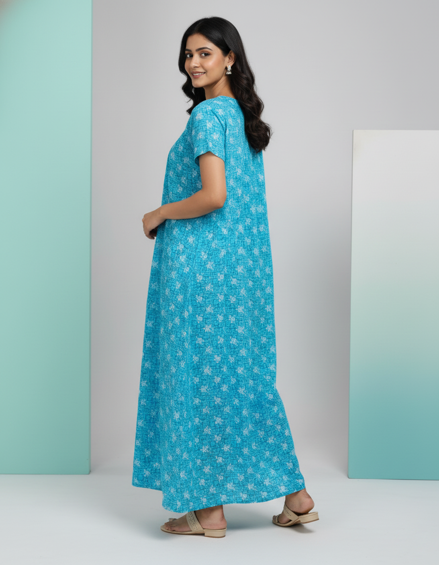 Teal Green Pure Cotton Nighty | Free Size | Limited Edition Design | Print 7