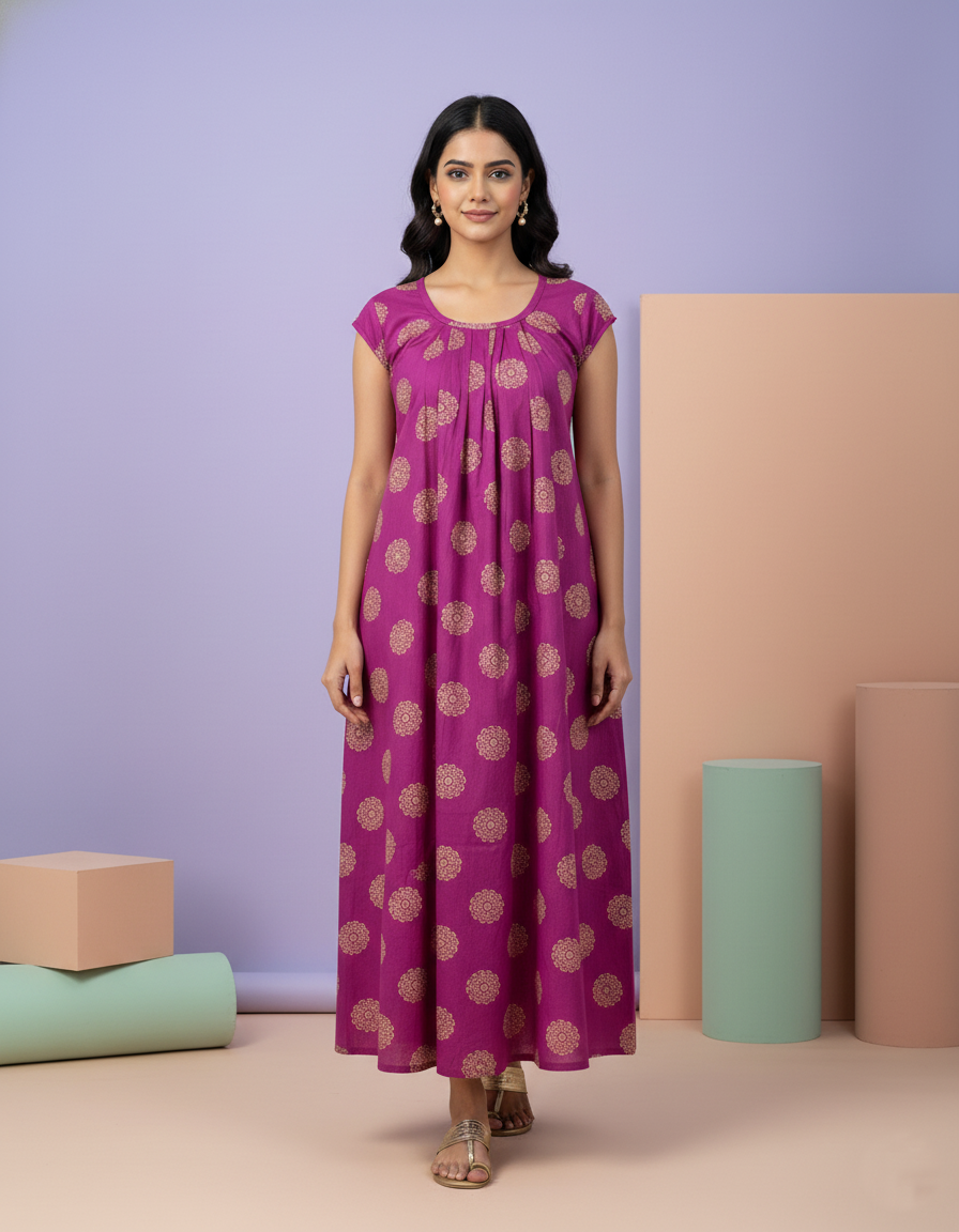 Purple Pure Cotton Nighty | Free Size | Limited Edition Design | Print 4