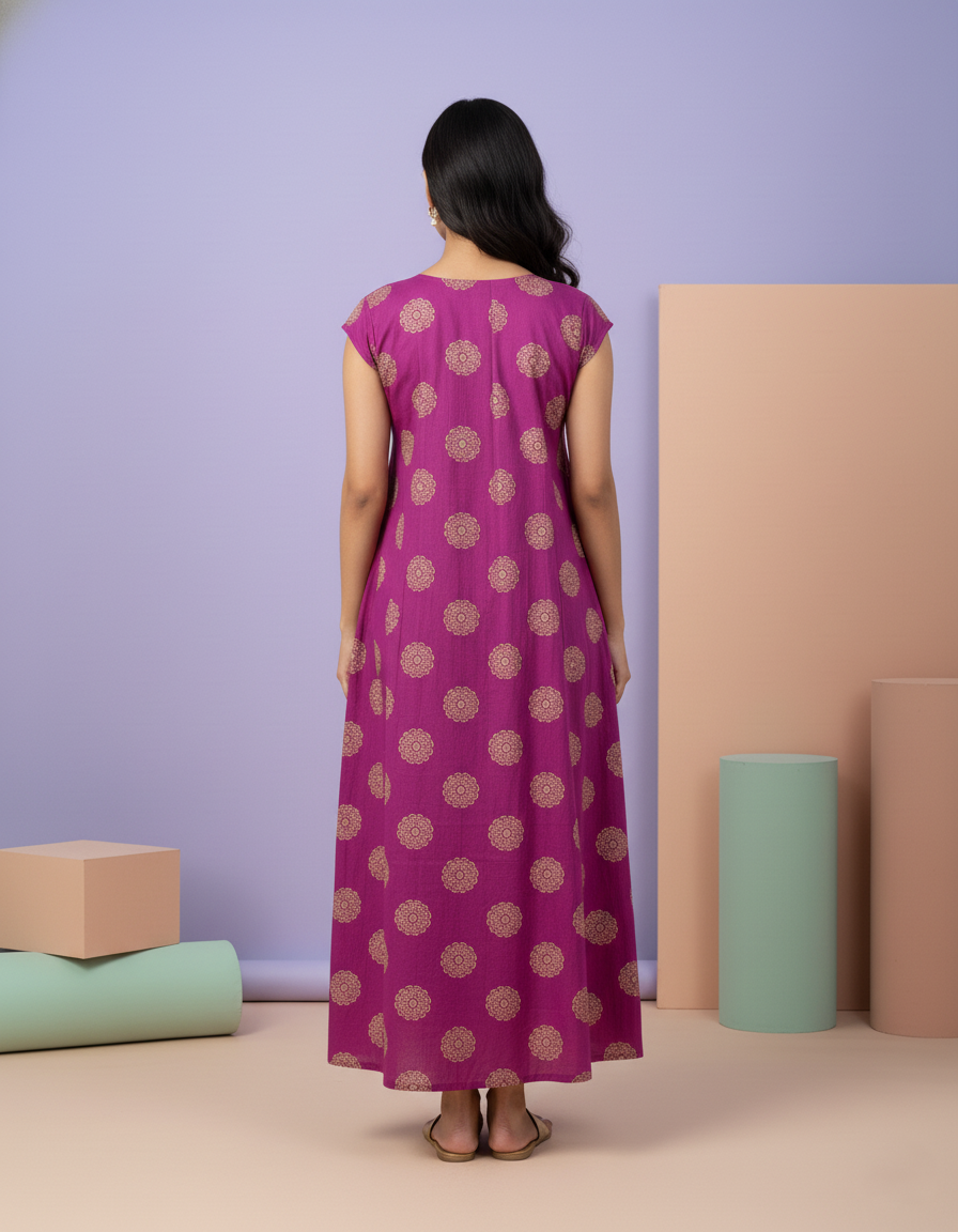 Purple Pure Cotton Nighty | Free Size | Limited Edition Design | Print 4