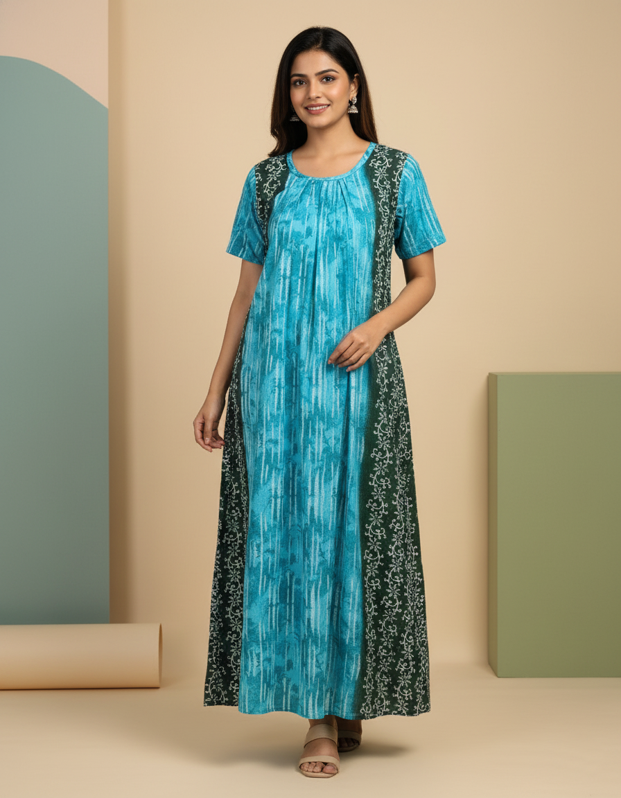 Teal Green Pure Cotton Nighty | Free Size | Limited Edition Design | Print 8