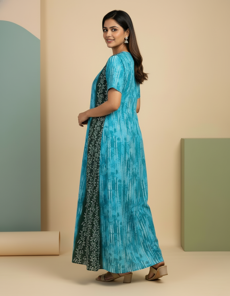 Teal Green Pure Cotton Nighty | Free Size | Limited Edition Design | Print 8