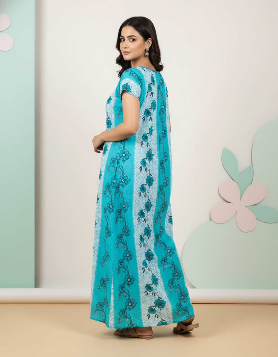 Teal Green Pure Cotton Nighty | Free Size | Limited Edition Design | Print 9