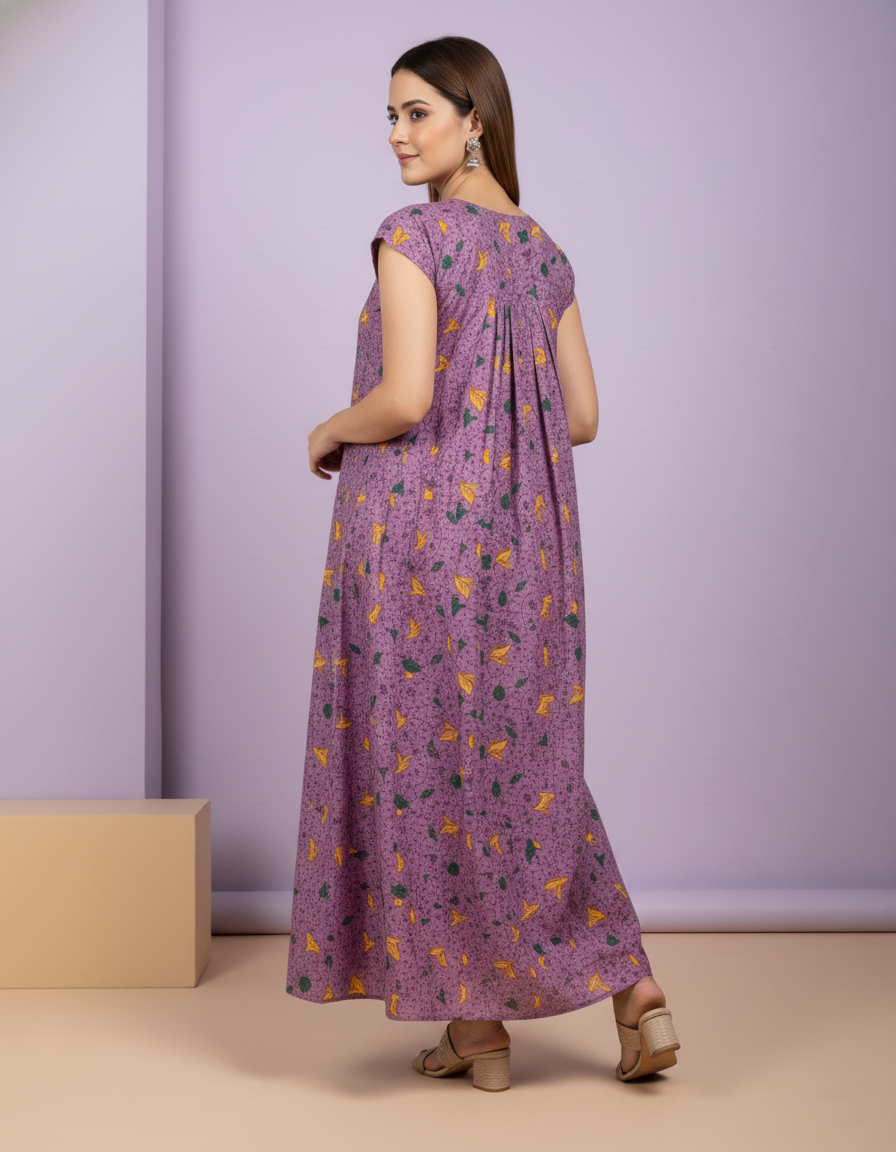 Purple Pure Cotton Nighty | Free Size | Limited Edition Design | Print 6