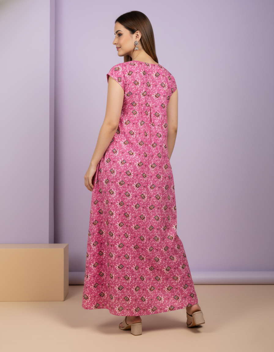 Purple Pure Cotton Nighty | Free Size | Limited Edition Design | Print 7