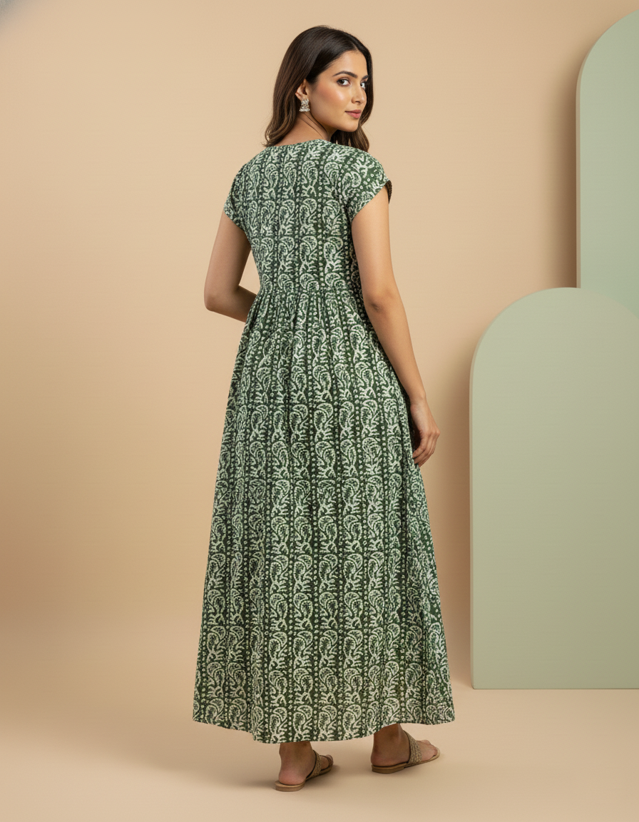 Green Pure Cotton Nighty | Free Size | Limited Edition Design | Print 1
