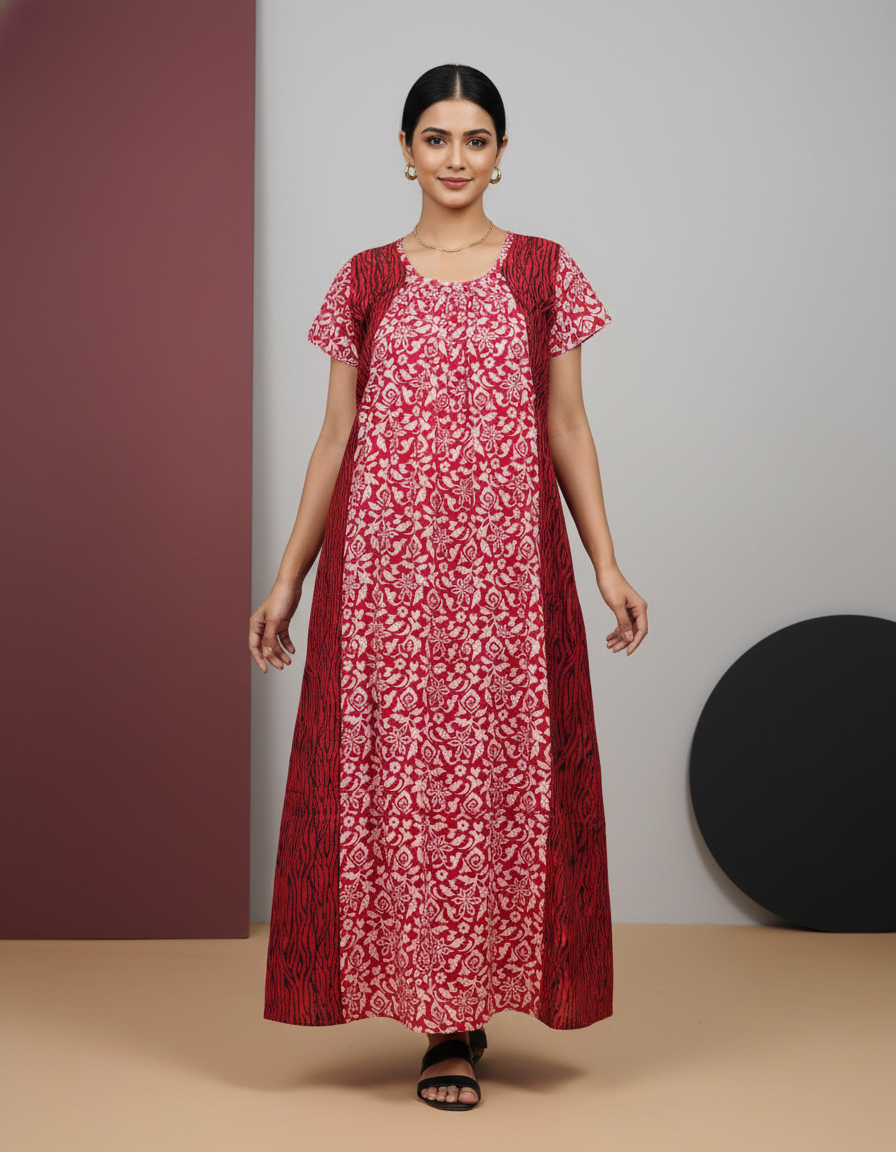 Red Pure Cotton Nighty | Free Size | Limited Edition Design | Print 2
