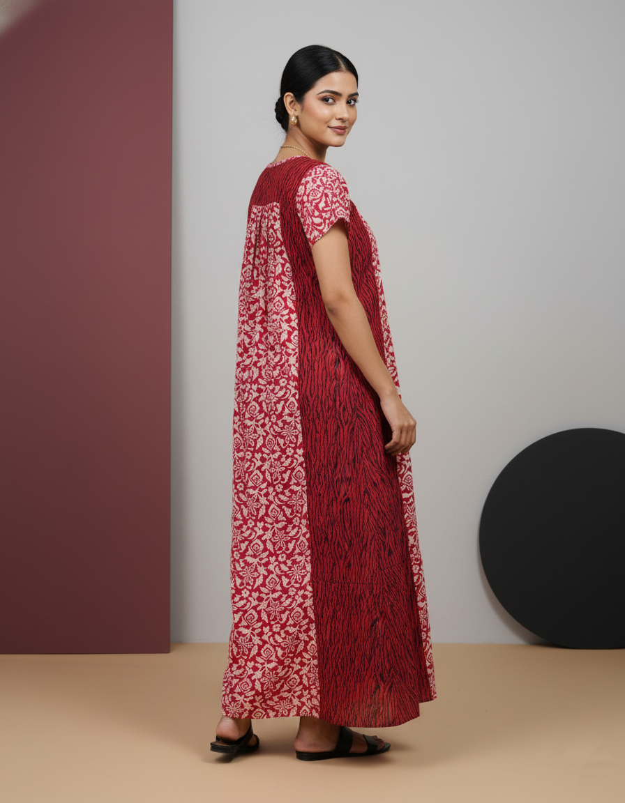 Red Pure Cotton Nighty | Free Size | Limited Edition Design | Print 2