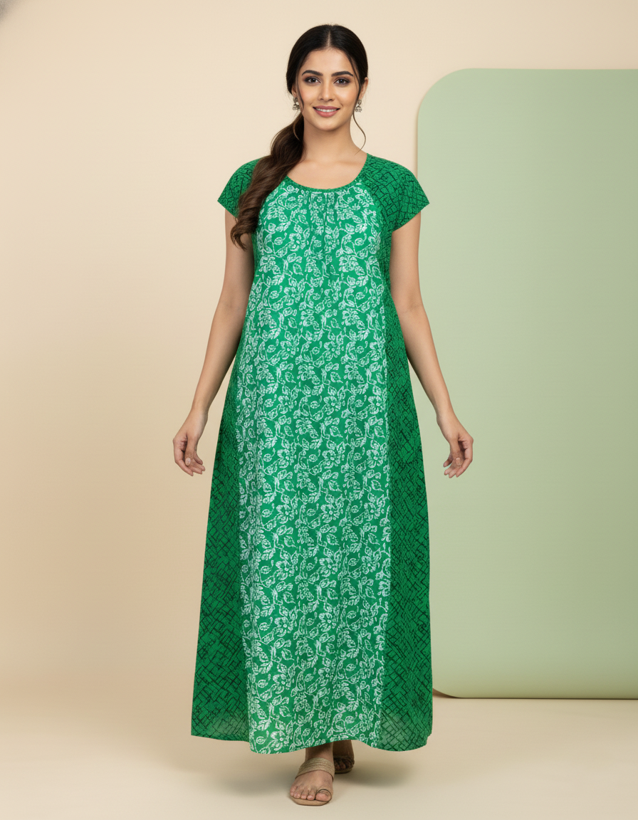 Green Pure Cotton Nighty | Free Size | Limited Edition Design | Print 2