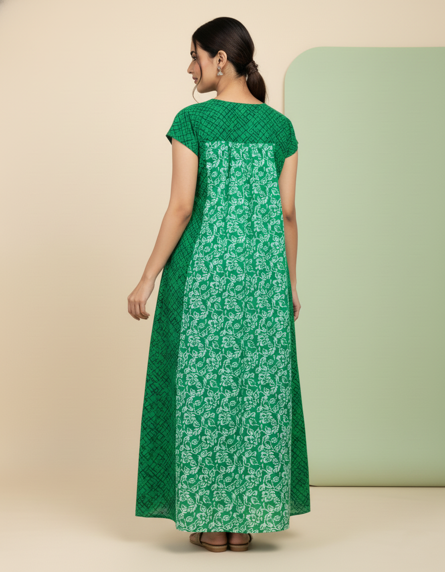 Green Pure Cotton Nighty | Free Size | Limited Edition Design | Print 2