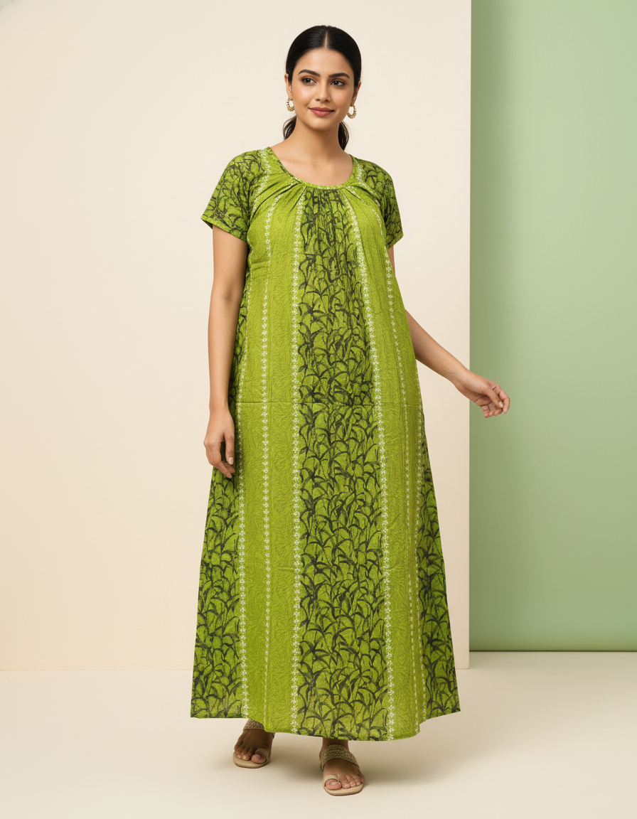 Green Pure Cotton Nighty | Free Size | Limited Edition Design | Print 3