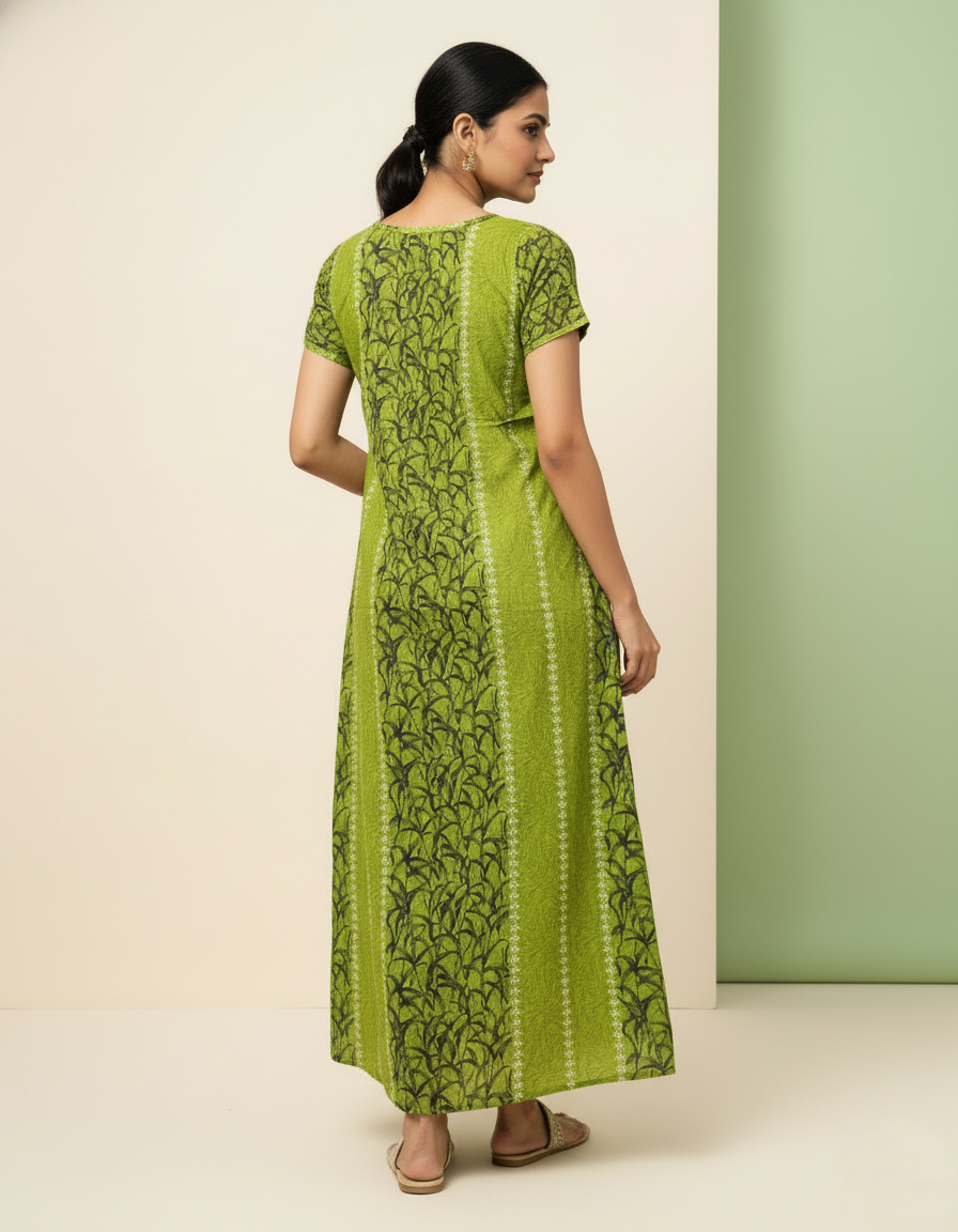 Green Pure Cotton Nighty | Free Size | Limited Edition Design | Print 3