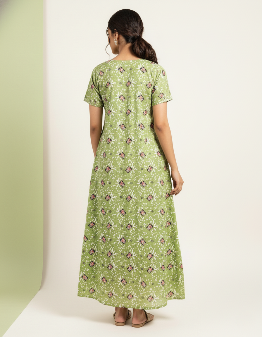 Green Pure Cotton Nighty | Free Size | Limited Edition Design | Print 4