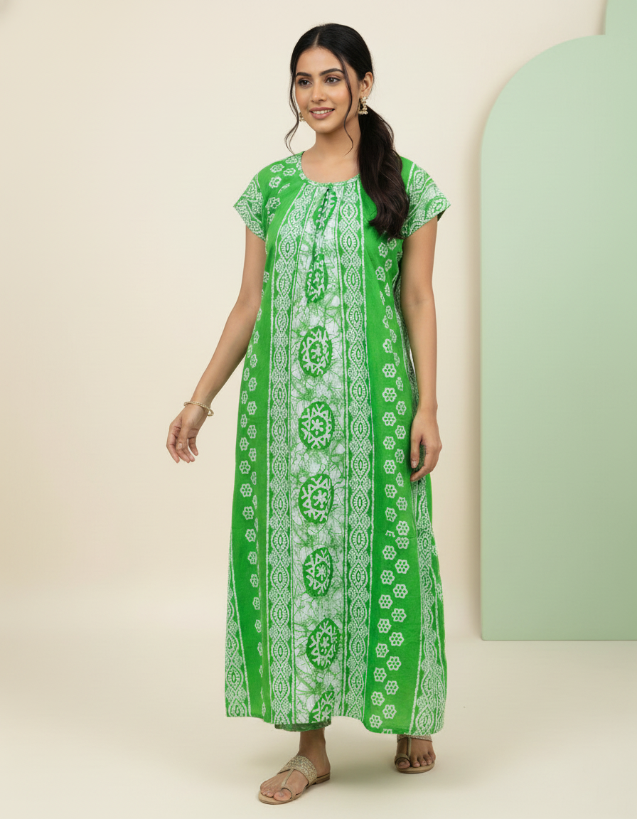 Green Pure Cotton Nighty | Free Size | Limited Edition Design | Print 5