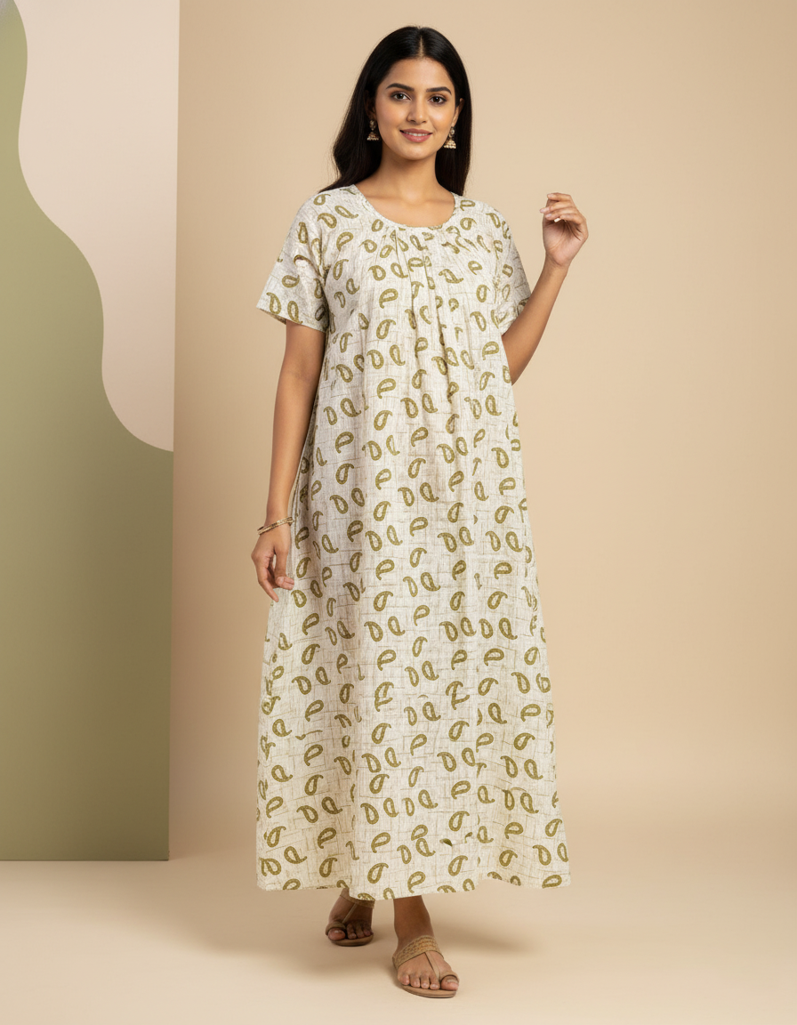Green Pure Cotton Nighty | Free Size | Limited Edition Design | Print 6