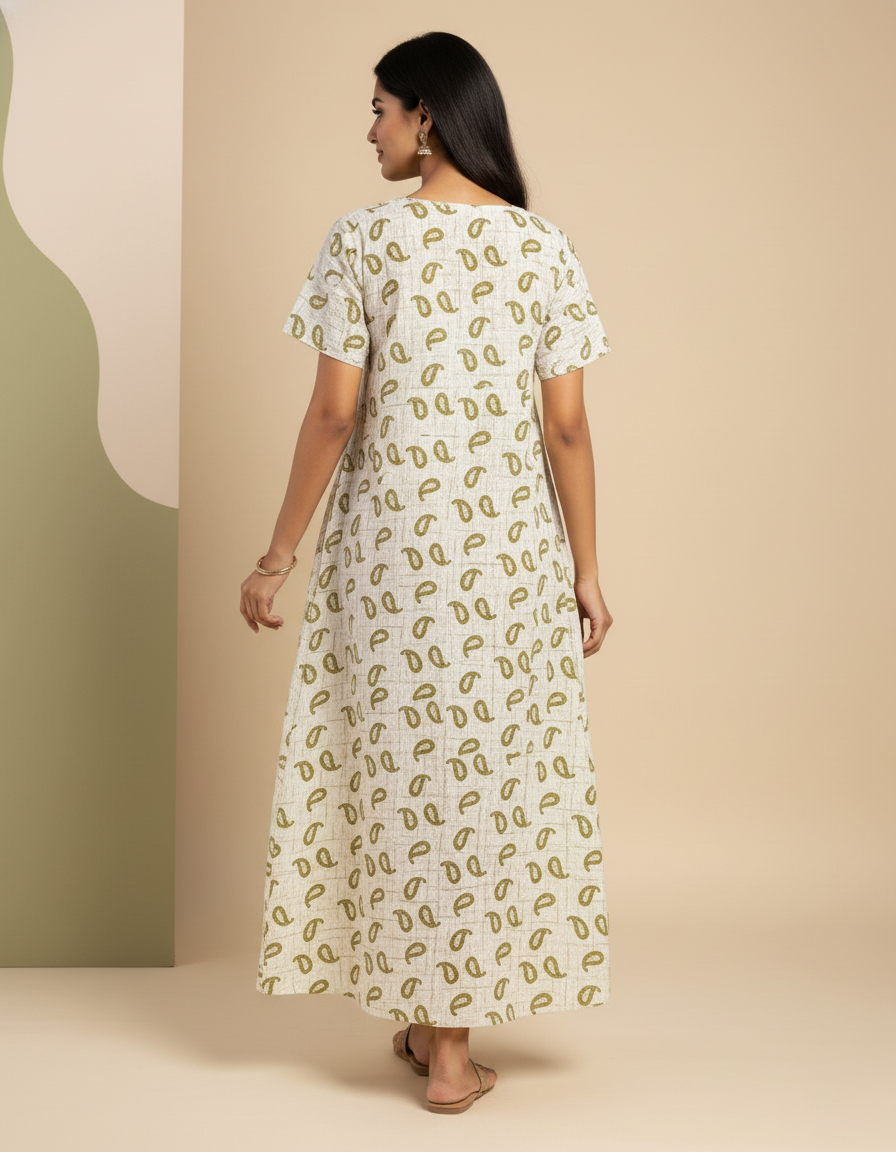 Green Pure Cotton Nighty | Free Size | Limited Edition Design | Print 6