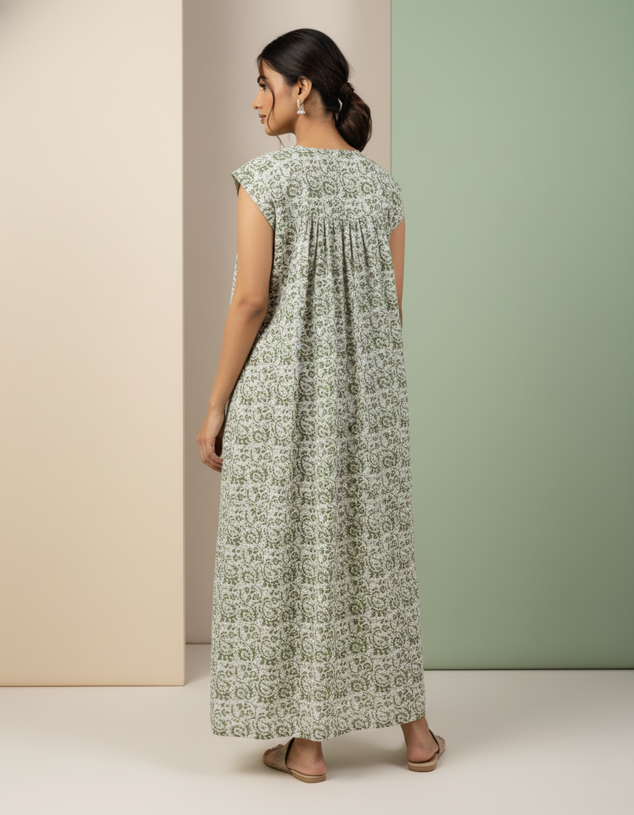 Green Pure Cotton Nighty | Free Size | Limited Edition Design | Print 7