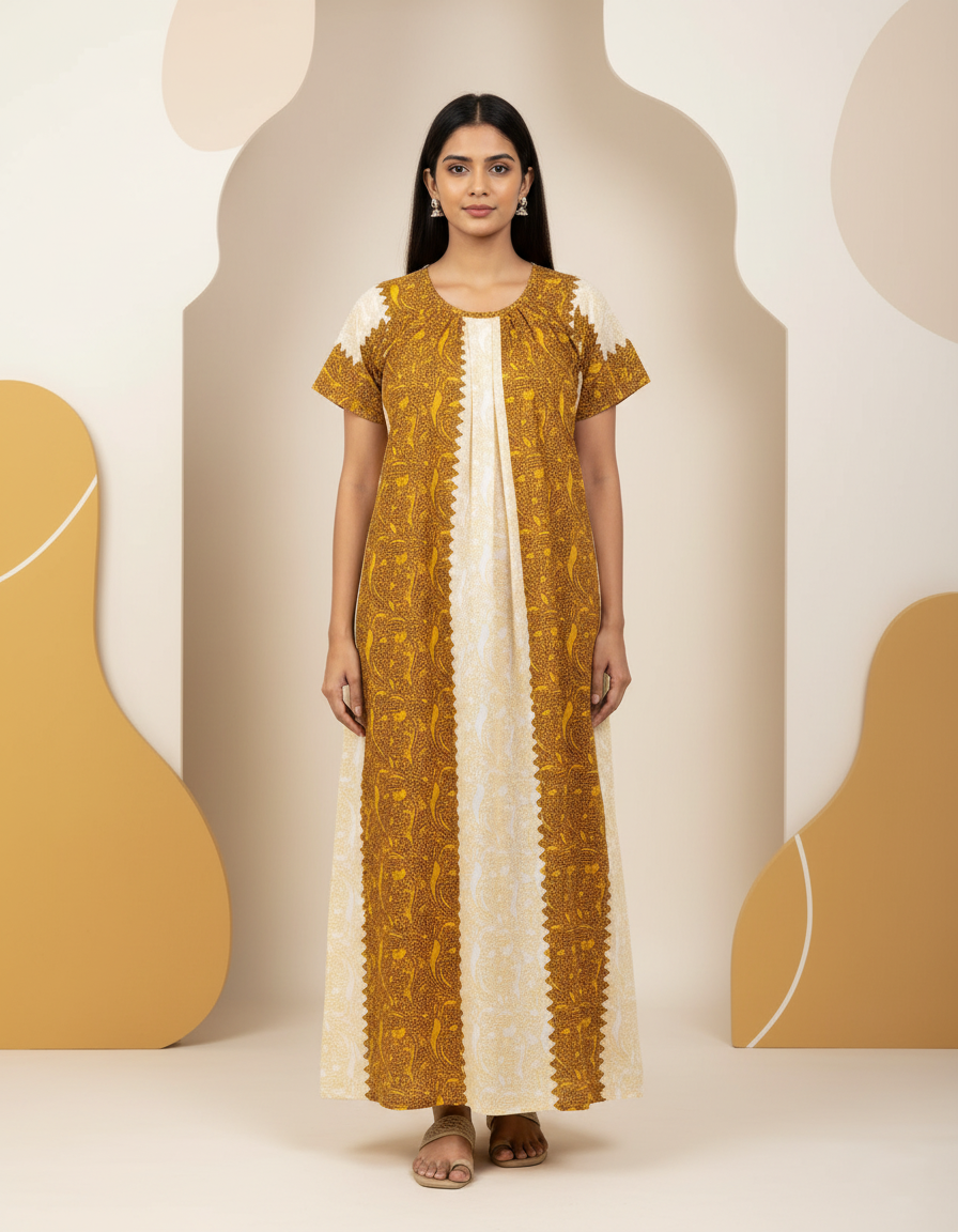 Yellow Pure Cotton Nighty | Free Size | Limited Edition Design | Print 2