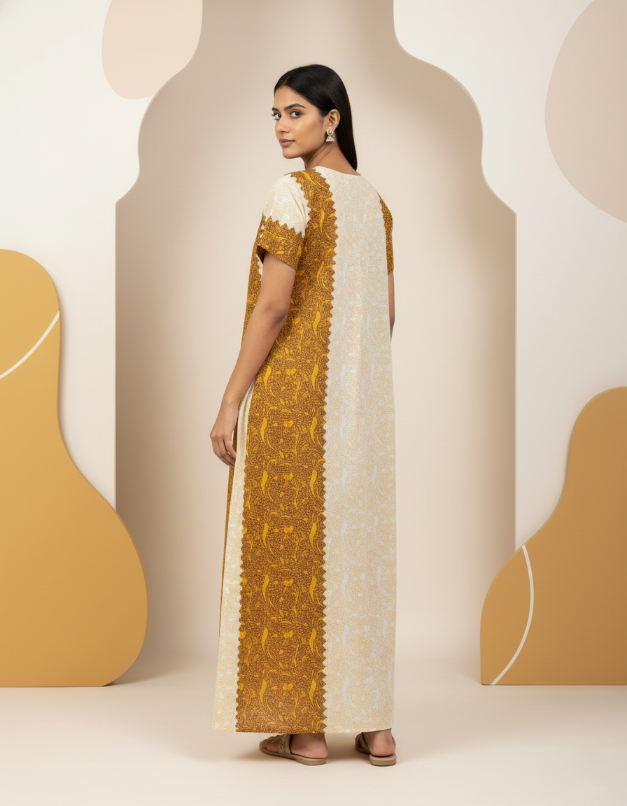 Yellow Pure Cotton Nighty | Free Size | Limited Edition Design | Print 2