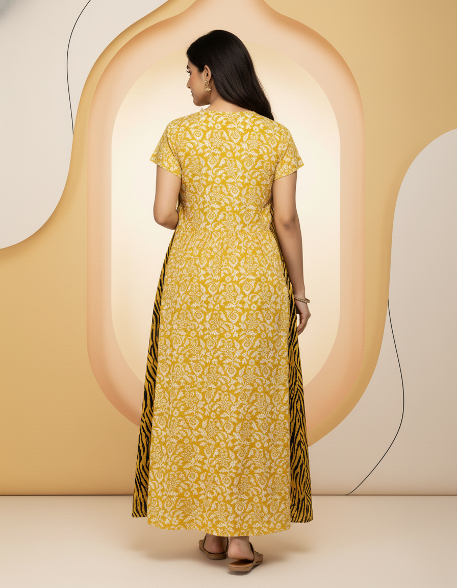 Yellow Pure Cotton Nighty | Free Size | Limited Edition Design | Print 5