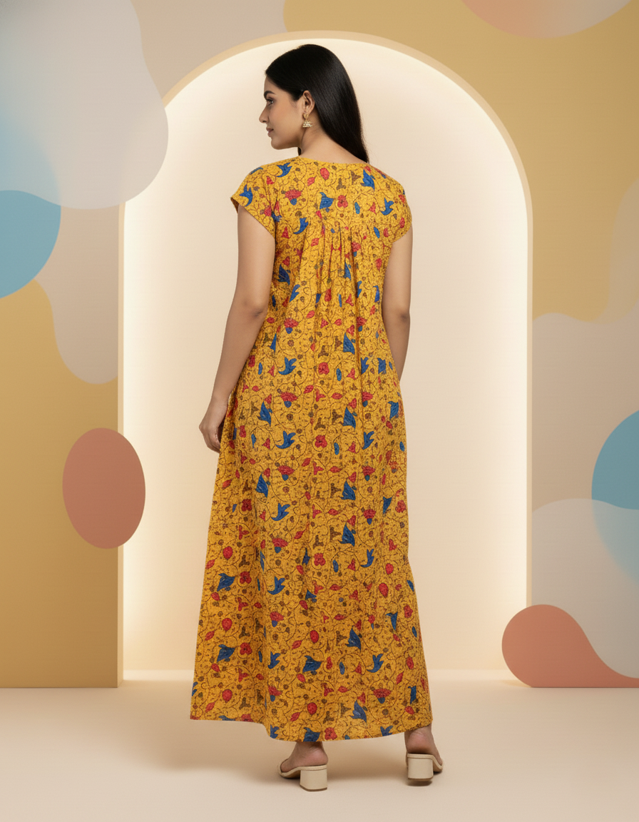 Yellow Pure Cotton Nighty | Free Size | Limited Edition Design | Print 7