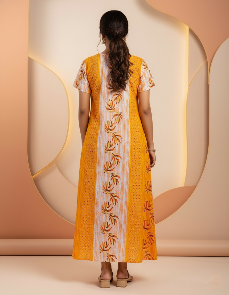Yellow Pure Cotton Nighty | Free Size | Limited Edition Design | Print 8