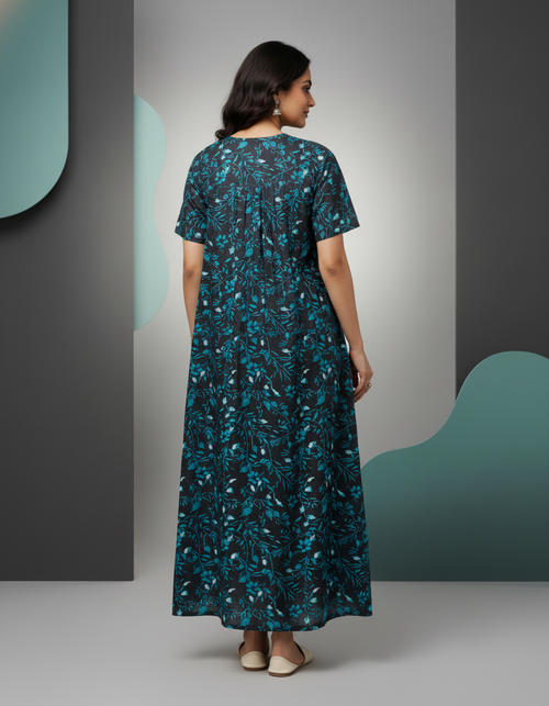 Blue Pure Cotton Nighty | Free Size | Limited Edition Design | Print 2