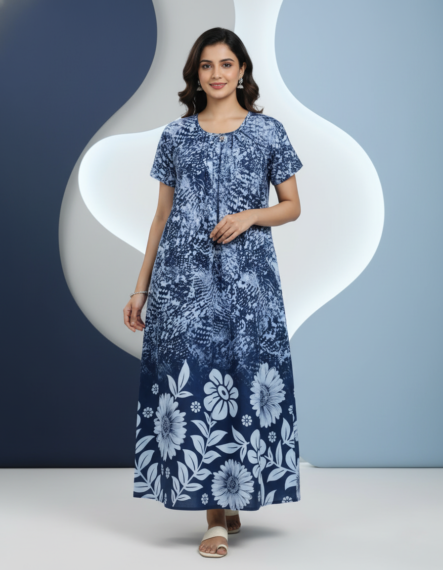 Blue Pure Cotton Nighty | Free Size | Limited Edition Design | Print 3