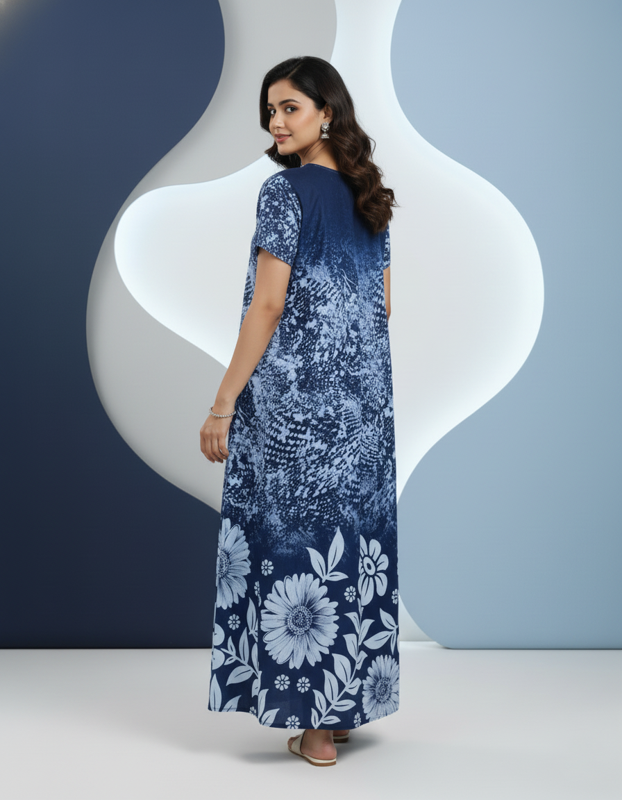 Blue Pure Cotton Nighty | Free Size | Limited Edition Design | Print 3
