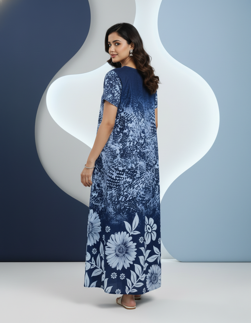 Blue Pure Cotton Nighty | Free Size | Limited Edition Design | Print 3