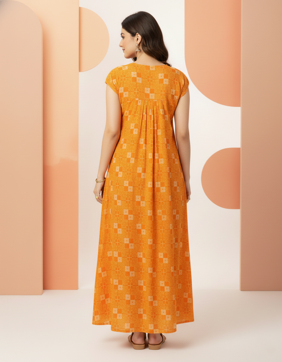 Orange Pure Cotton Nighty | Free Size | Limited Edition Design | Print 1