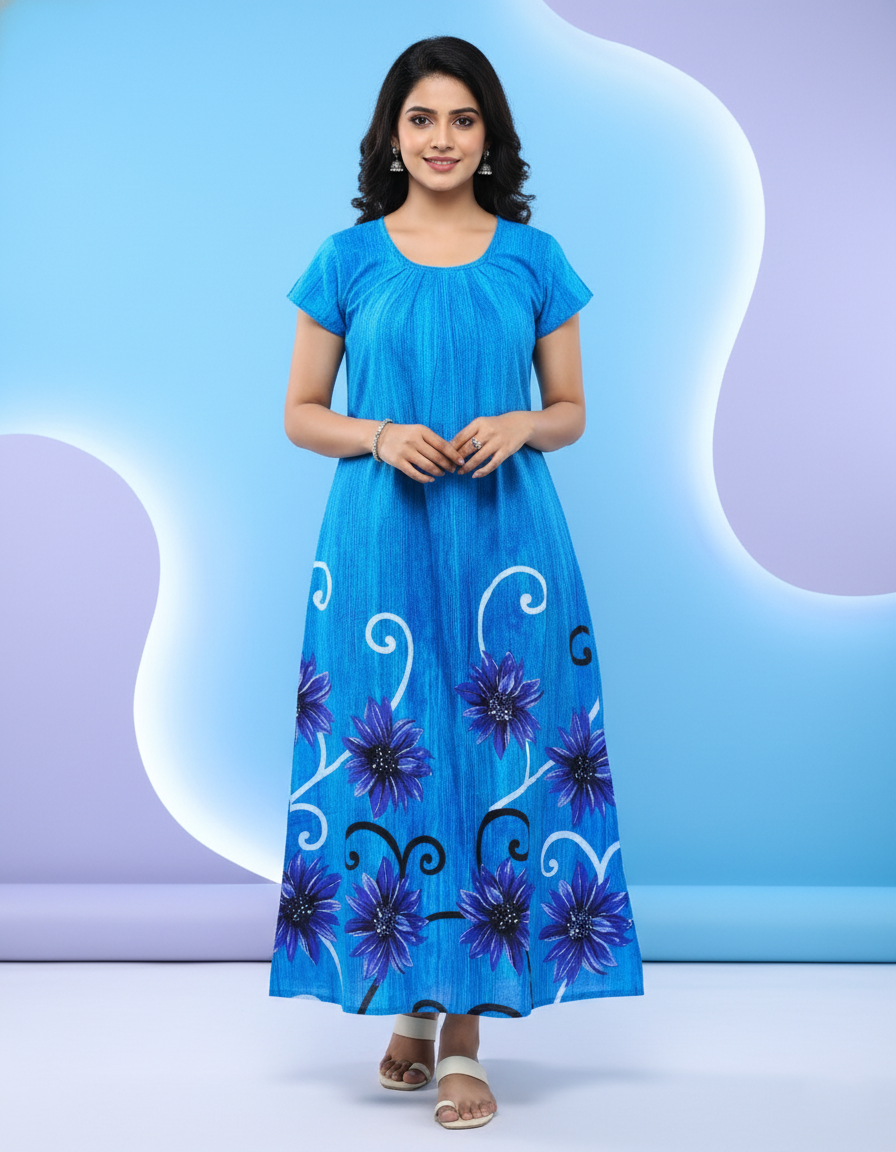 Blue Pure Cotton Nighty | Free Size | Limited Edition Design | Print 5