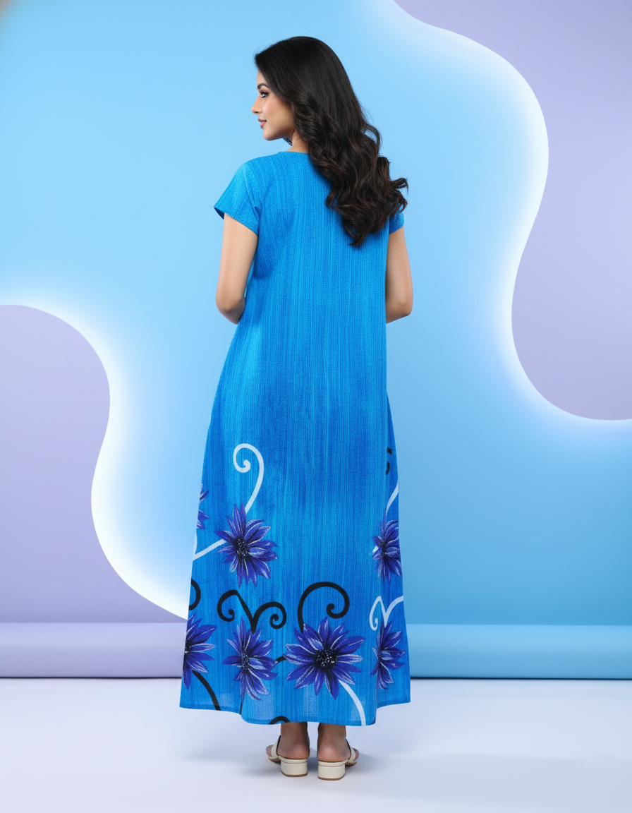 Blue Pure Cotton Nighty | Free Size | Limited Edition Design | Print 5
