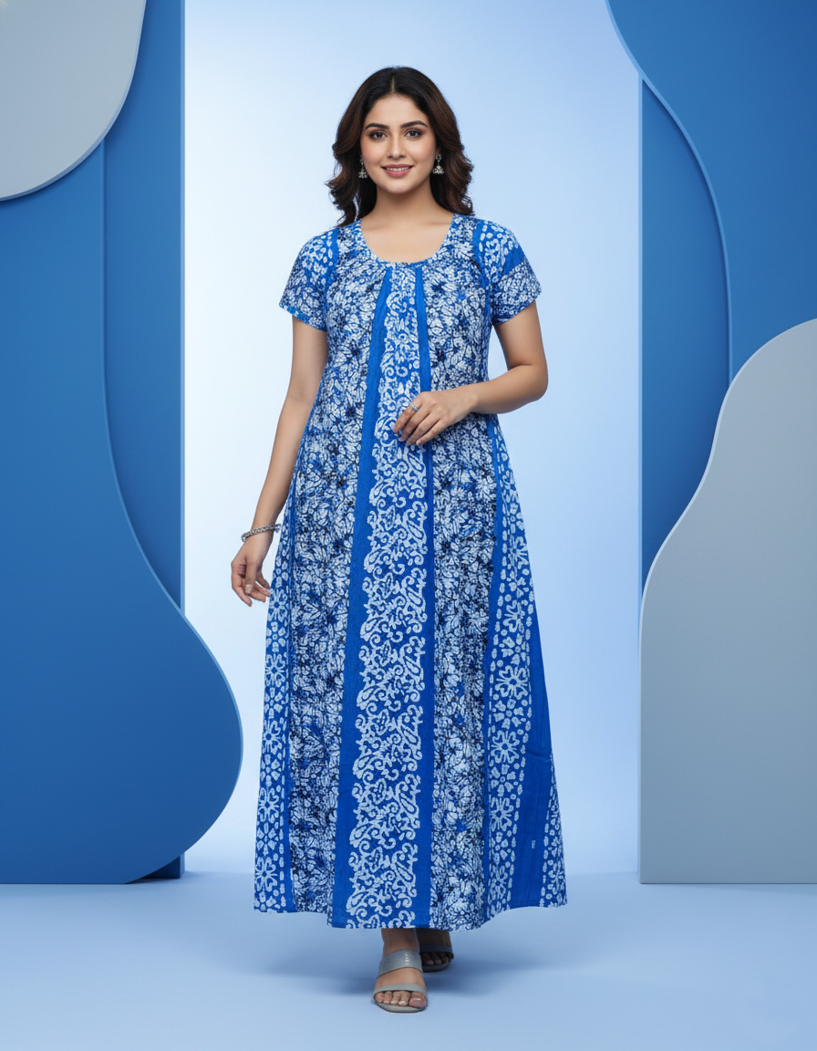 Blue Pure Cotton Nighty | Free Size | Limited Edition Design | Print 6