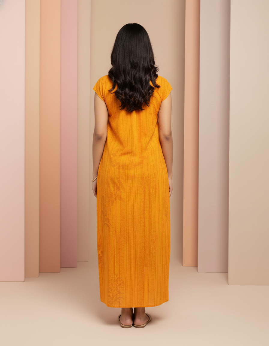 Orange Pure Cotton Nighty | Free Size | Limited Edition Design | Print 3