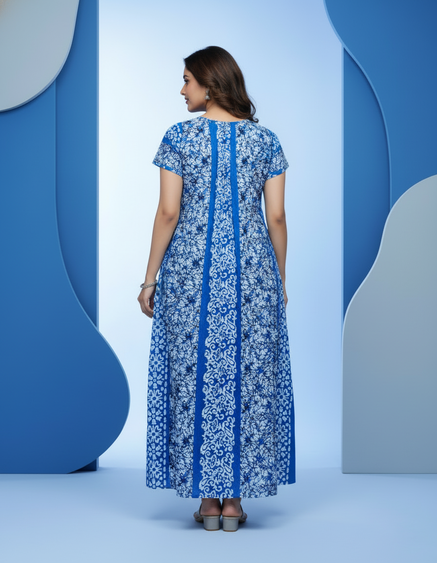 Blue Pure Cotton Nighty | Free Size | Limited Edition Design | Print 6