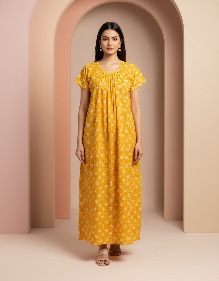 Orange Pure Cotton Nighty | Free Size | Limited Edition Design | Print 4