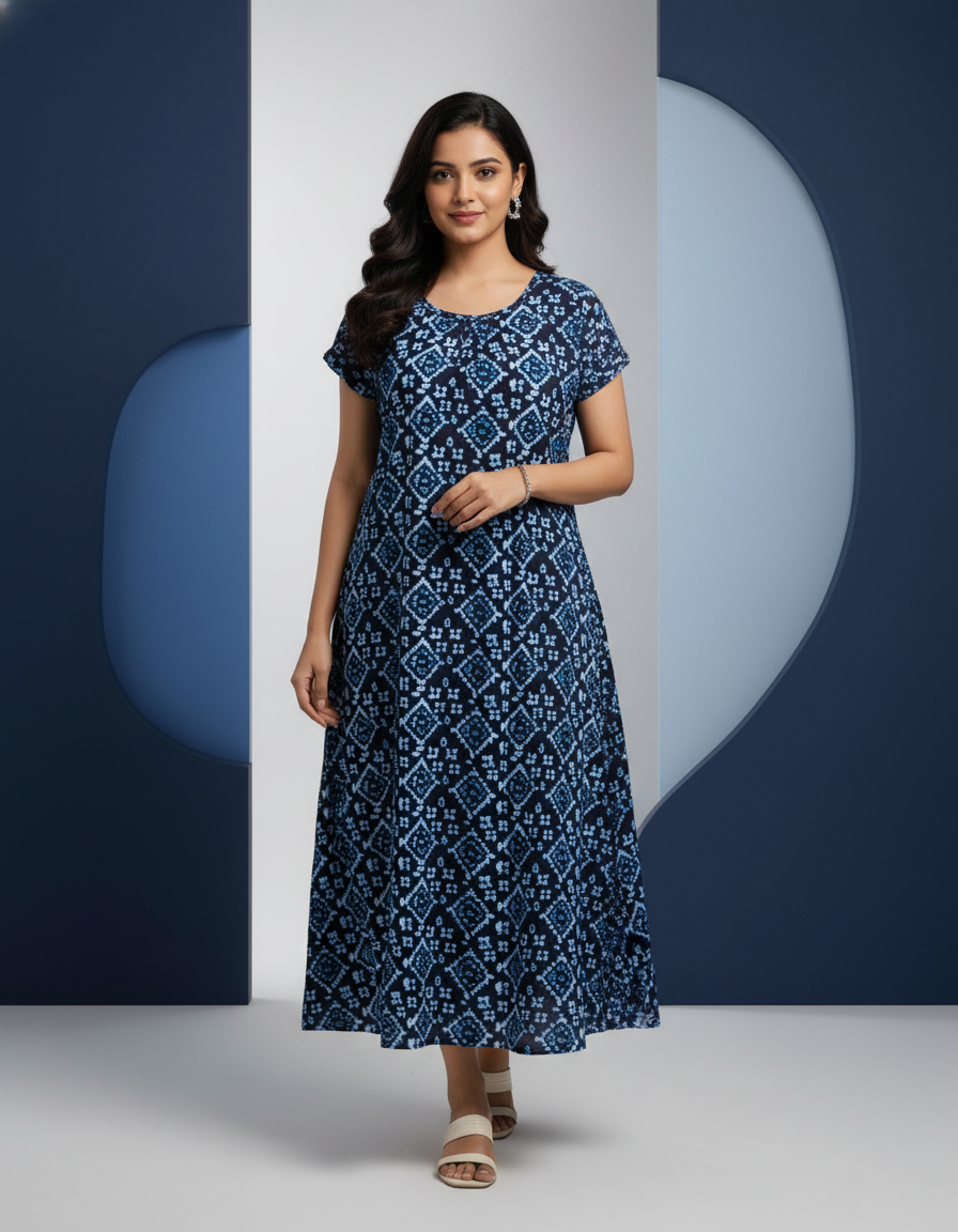 Blue Pure Cotton Nighty | Free Size | Limited Edition Design | Print 7