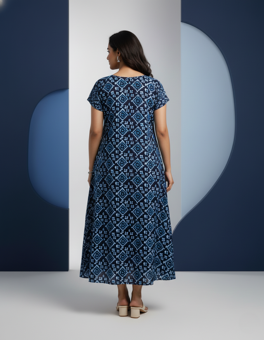 Blue Pure Cotton Nighty | Free Size | Limited Edition Design | Print 7